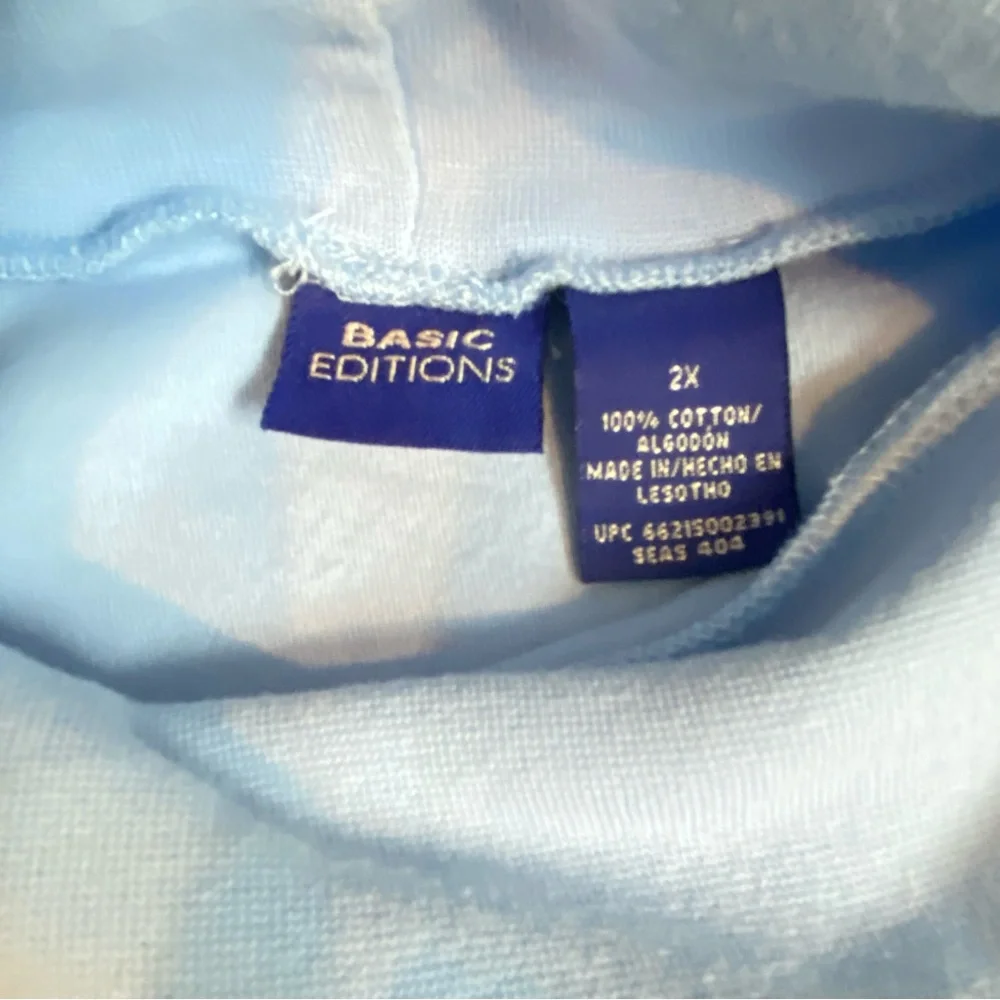 Basic Editions Women's plus size 2X  Cotton Light Blue Turtleneck top